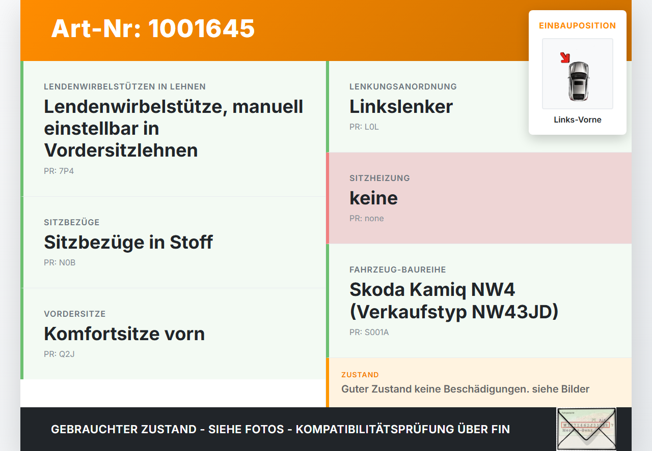 Skoda Kamiq NW4 19-23 Sitzbezug Sitzpolster für Fahrersitz Sitz Links Vorne Skoda Kamiq NW4 19-23 27.02.2024... Vorschau 3