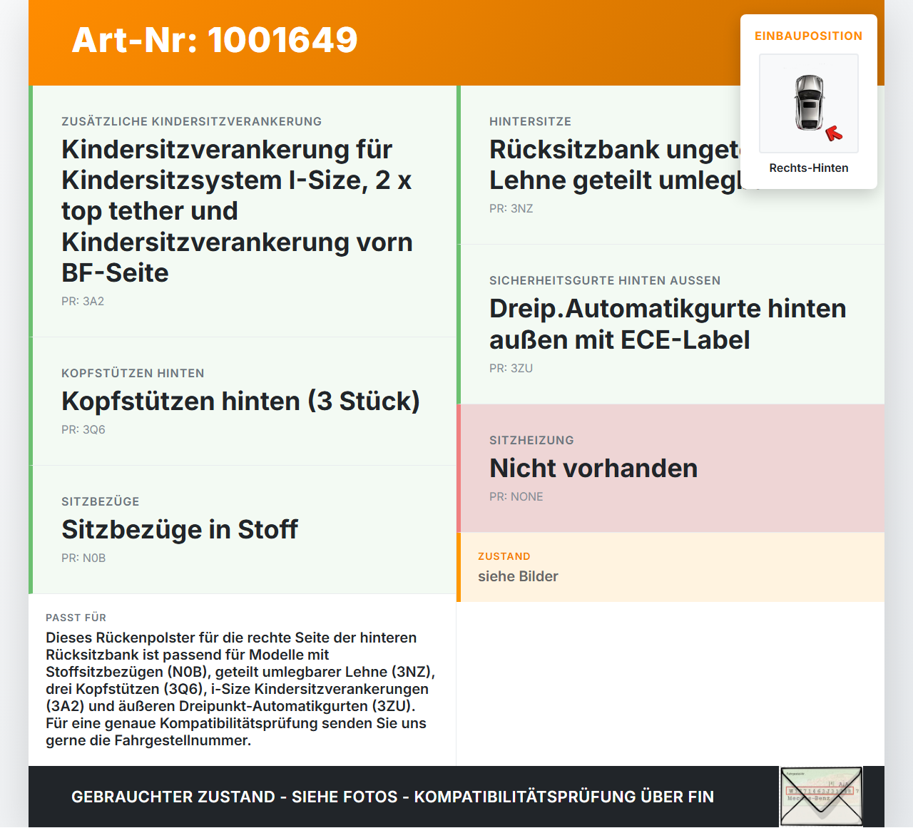 Skoda Kamiq NW4 19-23 Sitzbezug Rückenpolster Rechts für Rücksitzbank Hinten Skoda Kamiq NW4 19-23 27.02.2024 gebraucht Vorschau 3