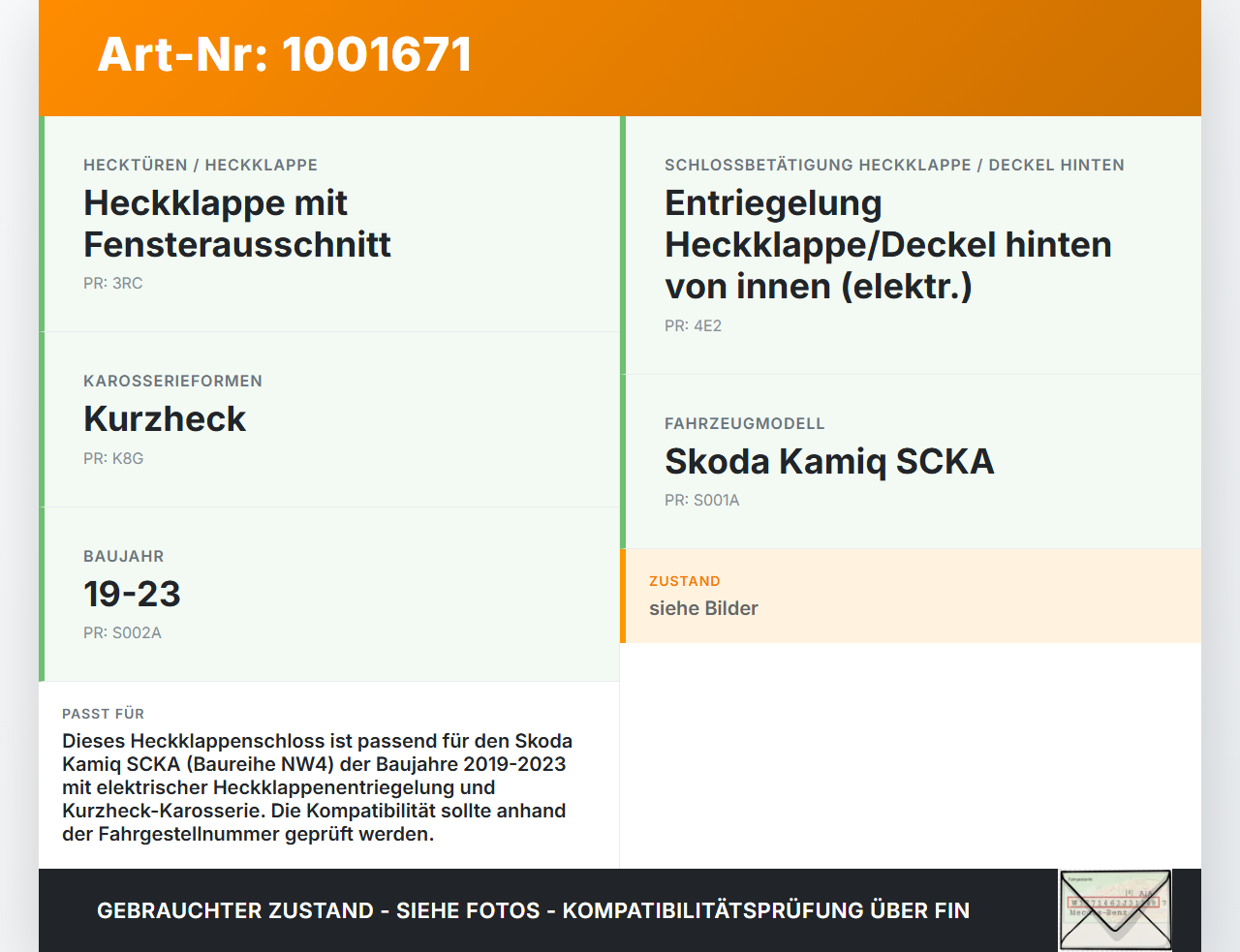 Skoda Kamiq NW4 19-23 Schloss f. Heckklappe Heckklappenschloss Verriegelung Skoda Kamiq NW4 19-23 27.02.2024... Vorschau 3
