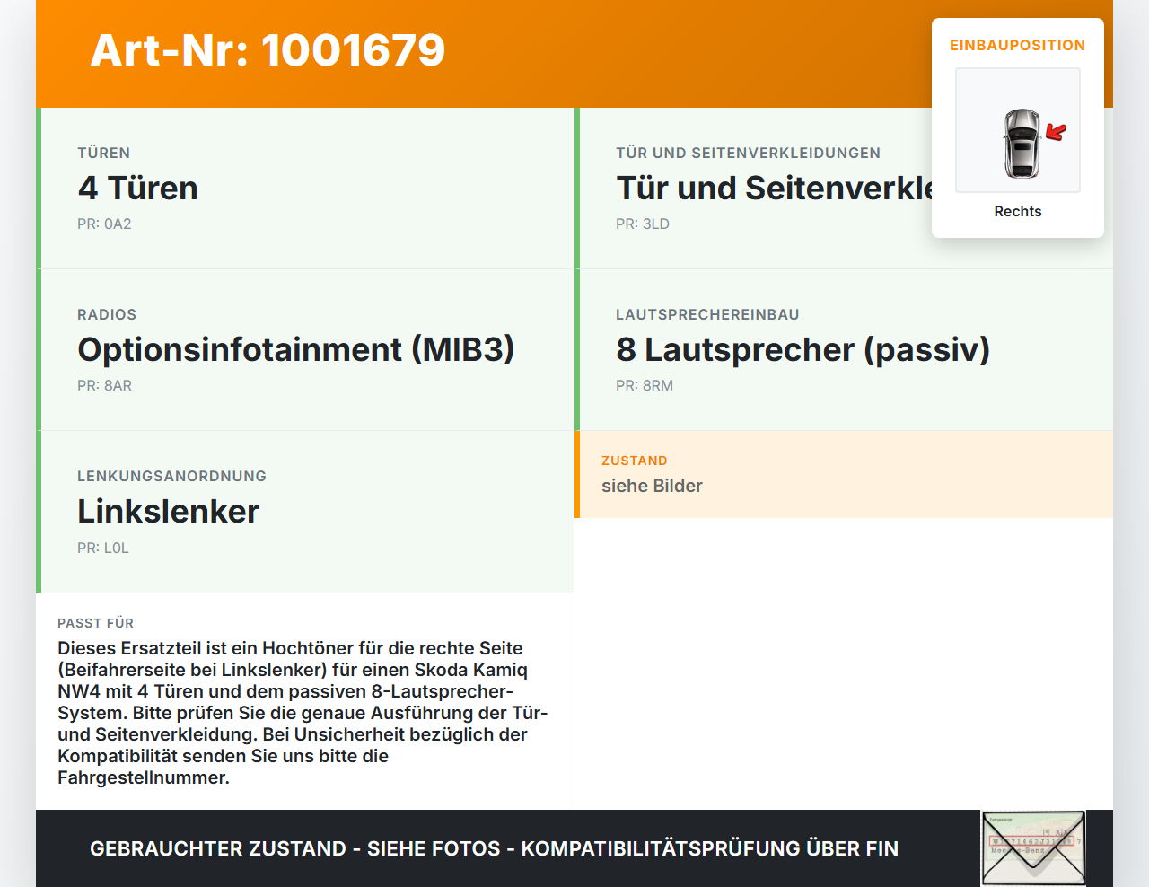 Skoda Kamiq NW4 19-23 Lautsprecher Hochtöner Rechts Skoda Kamiq NW4 19-23 27.02.2024 186649901 gebraucht Vorschau 3