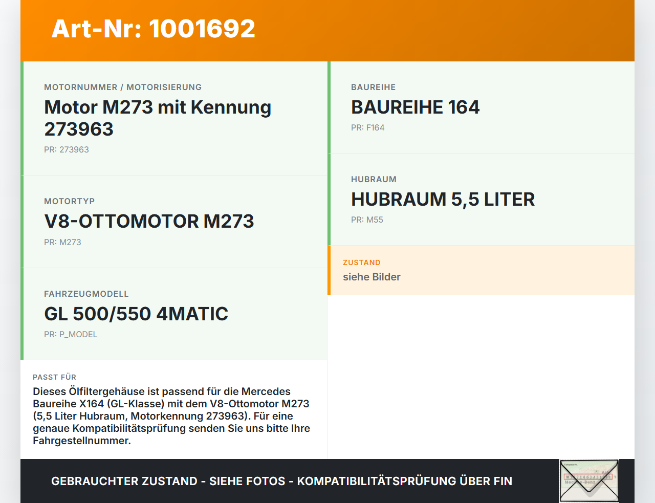 Mercedes GL 500 X164 06-11 5,5 285KW 273963 Ölfiltergehäuse Ölfilter Gehause Halter Mercedes GL 500 X164 06-11... Vorschau 3