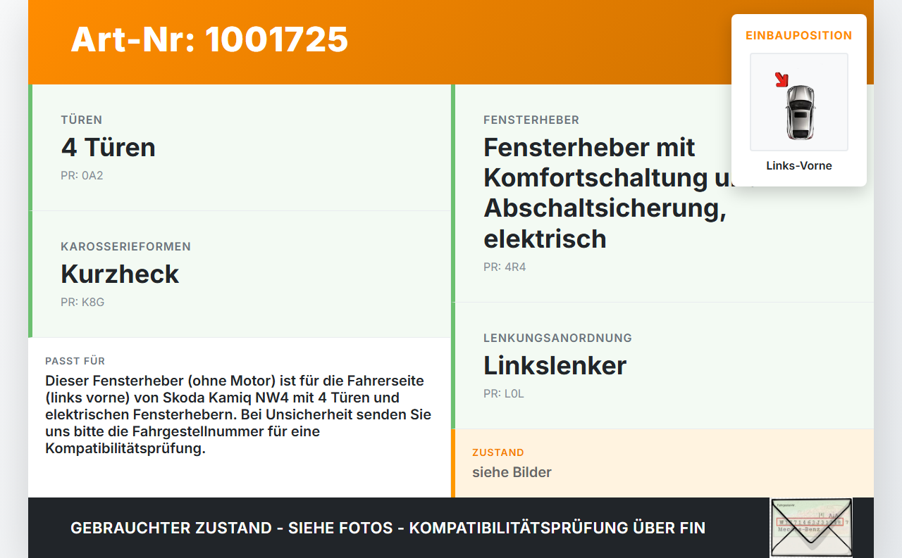 Skoda Kamiq NW4 19-23 Fensterheber o. FH-Motor Links Vorne Skoda Kamiq NW4 19-23 27.02.2024 654837461A gebraucht Vorschau 3