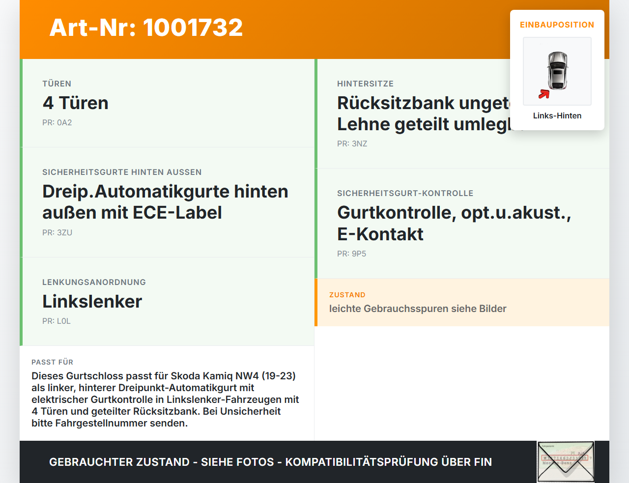Skoda Kamiq NW4 19-23 Gurtschloss Links Hinten Skoda Kamiq NW4 19-23 27.02.2024 654857739D 654857739DMNB gebraucht Vorschau 3