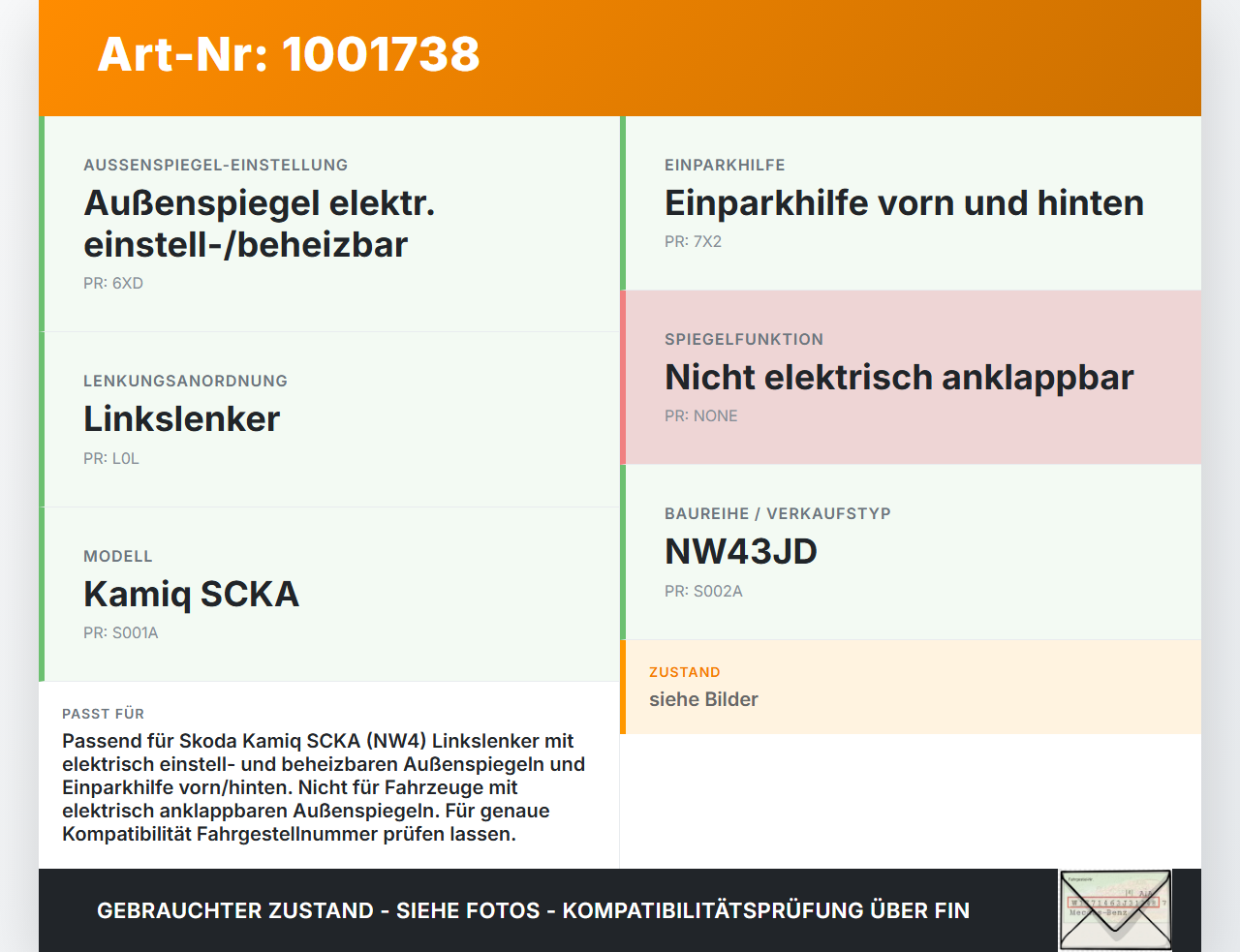 Skoda Kamiq NW4 19-23 Spiegelverstellung Aussenspiegel Schalter Skoda Kamiq NW4 19-23 27.02.2024 654959566 gebraucht Vorschau 3