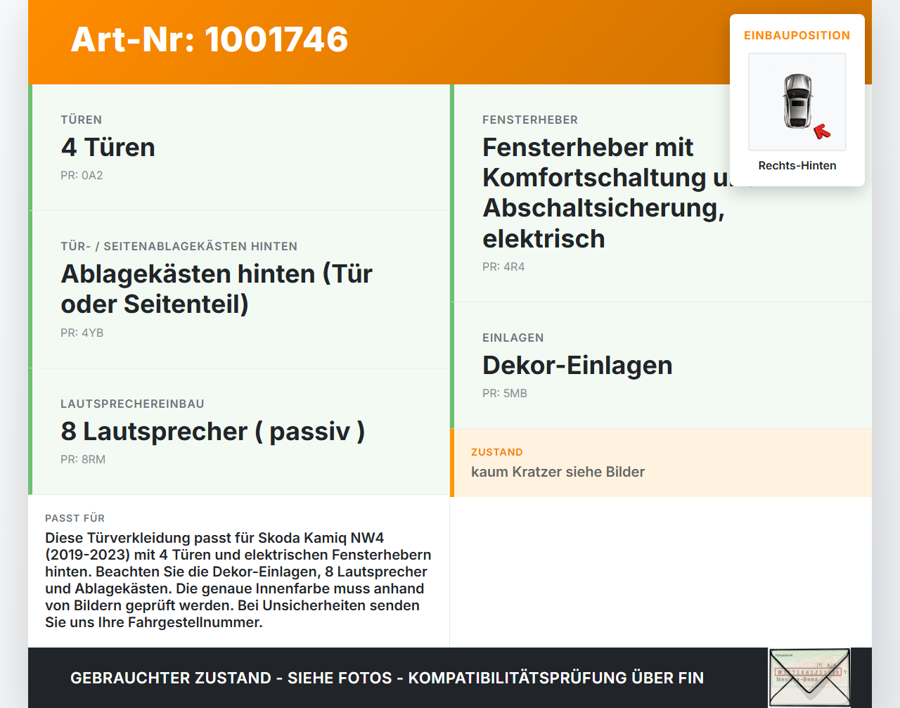 Skoda Kamiq NW4 19-23 Türverkleidung Türpappe Rechts Hinten Skoda Kamiq NW4 19-23 27.02.2024 654867024AN... Vorschau 3