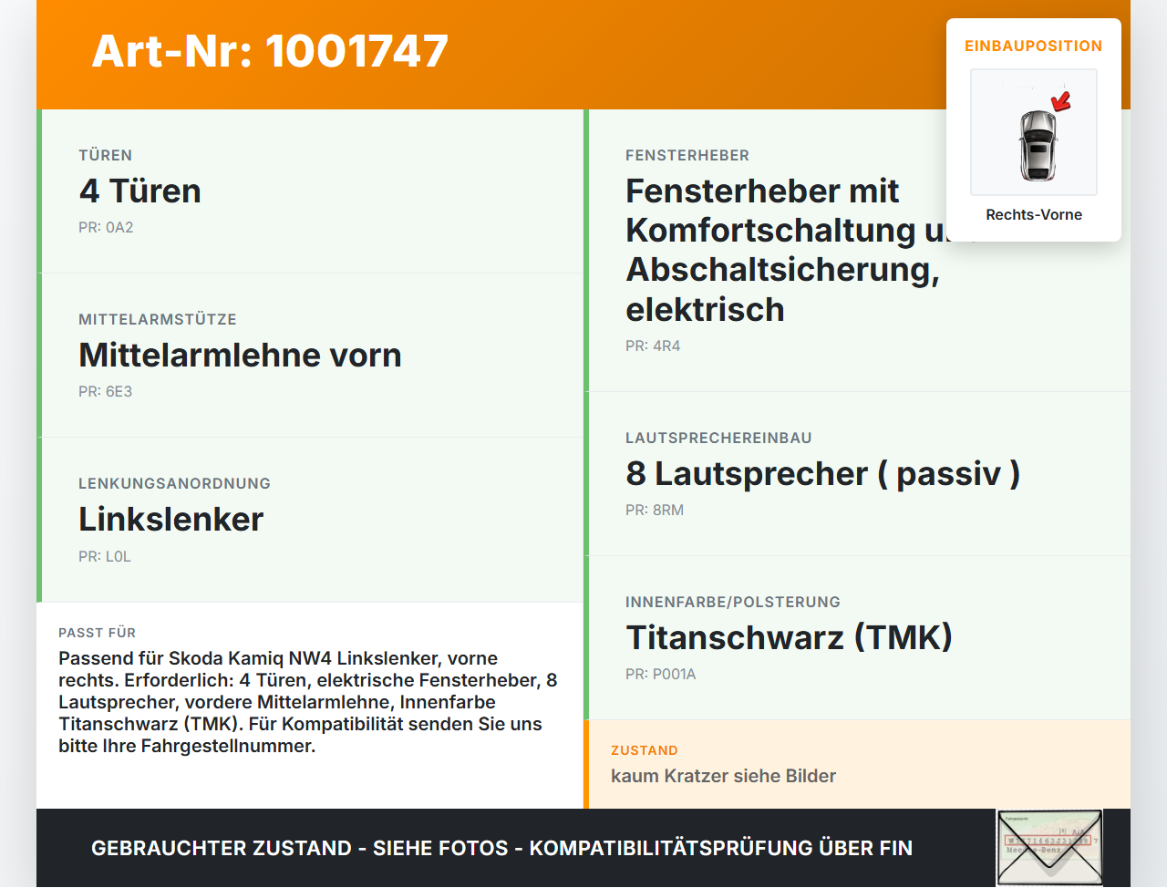 Skoda Kamiq NW4 19-23 Türverkleidung Türpappe Rechts Vorne Skoda Kamiq NW4 19-23 27.02.2024 655867014T... Vorschau 3