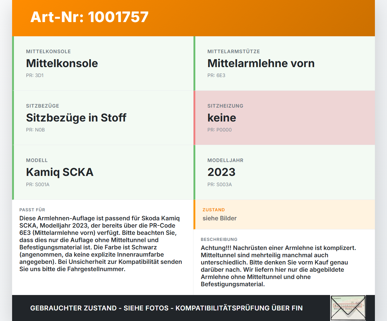 Skoda Kamiq NW4 19-23 Armlehne Mittelarmlehne Auflage Skoda Kamiq NW4 19-23 27.02.2024 654864207A gebraucht Vorschau 3
