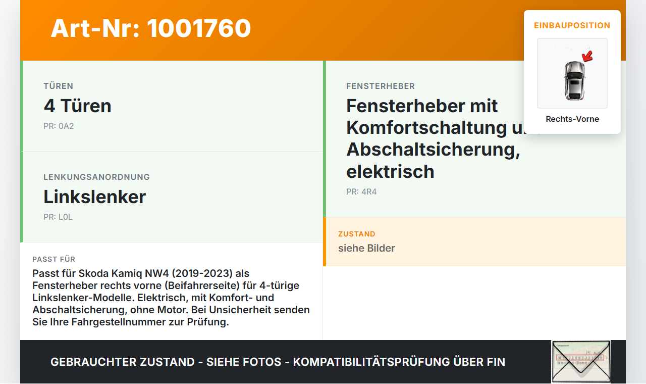 Skoda Kamiq NW4 19-23 Fensterheber o. FH-Motor Rechts Vorne Skoda Kamiq NW4 19-23 27.02.2024 654837462A gebraucht Vorschau 3