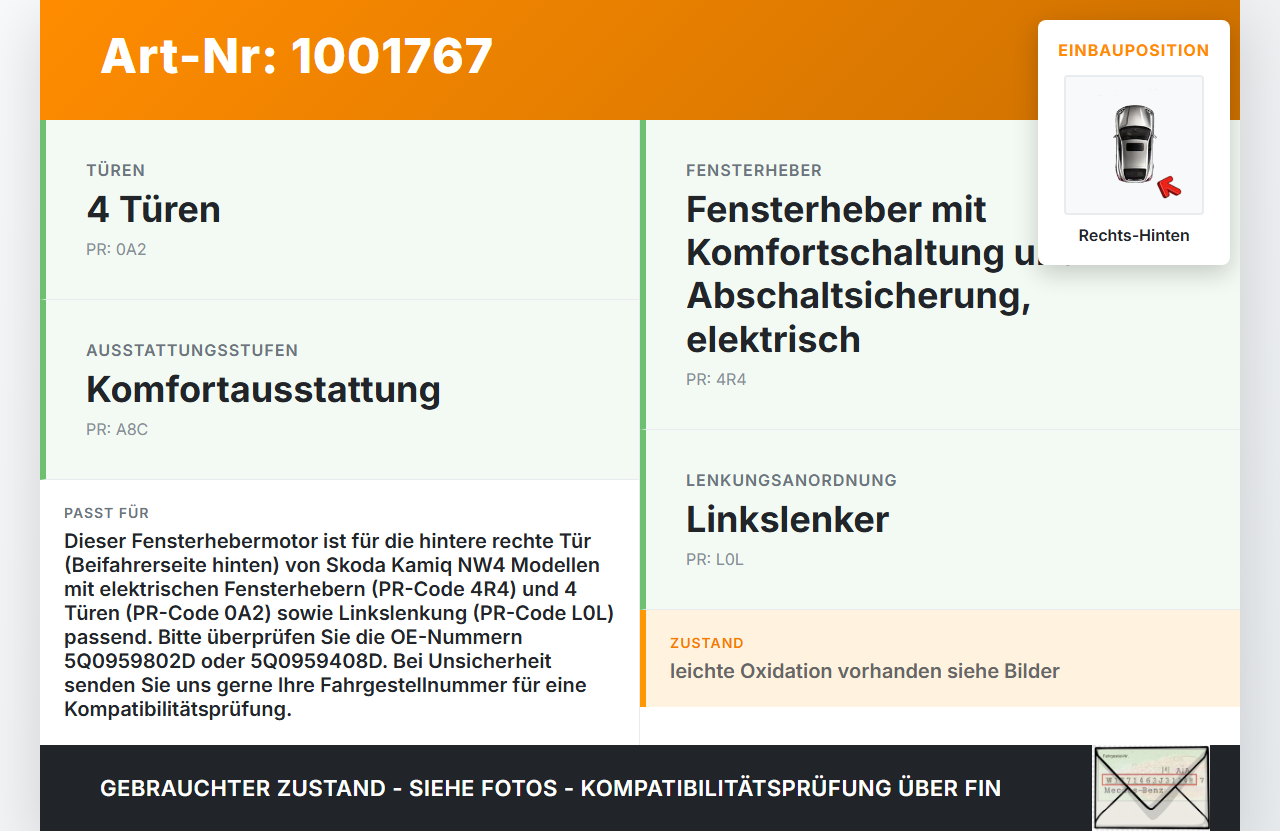 Skoda Kamiq NW4 19-23 Fensterhebermotor Rechts Hinten Skoda Kamiq NW4 19-23 27.02.2024 5Q0959802D 5Q0959408D gebraucht Vorschau 3