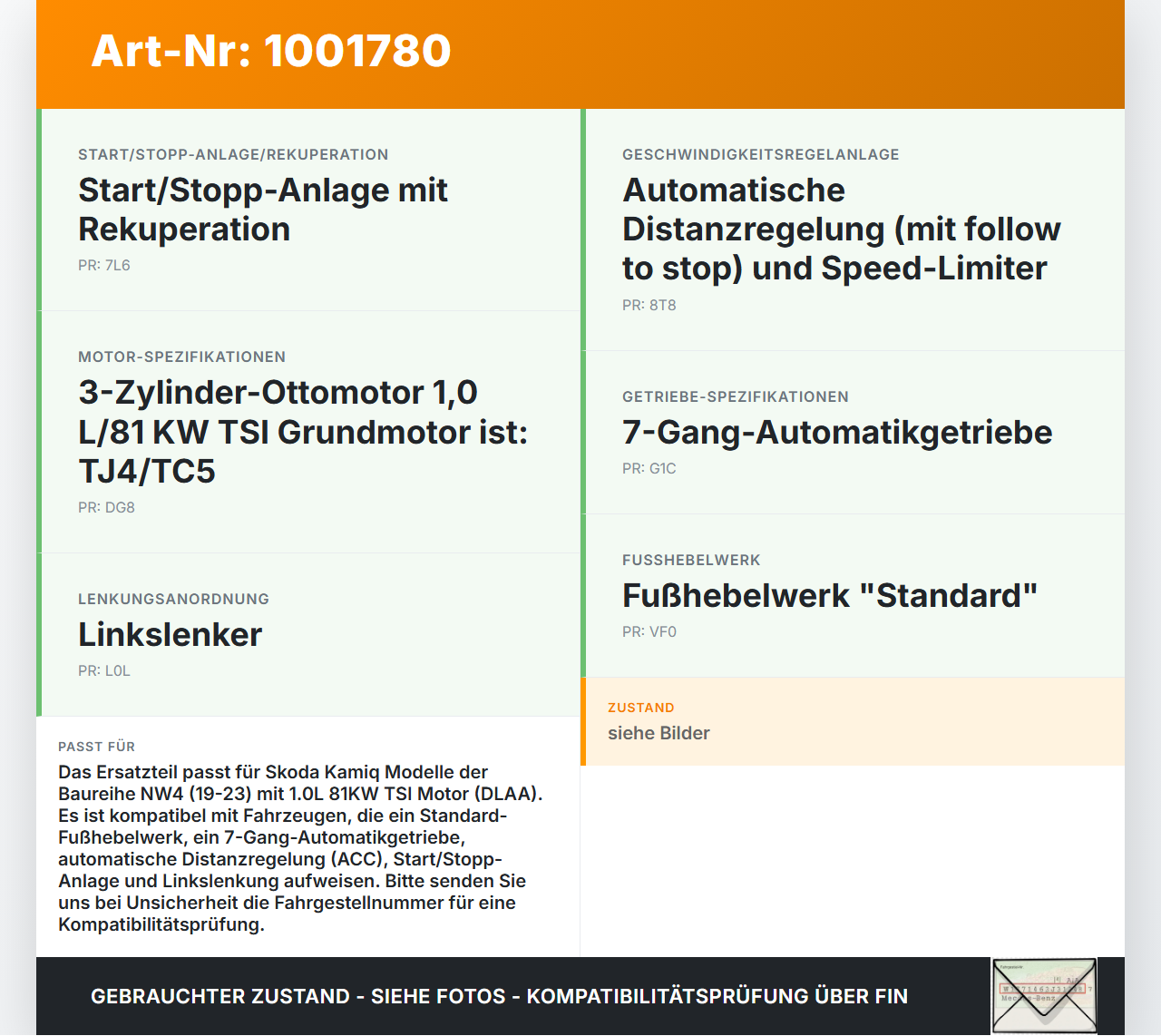 Skoda Kamiq NW4 19-23 1,0 81KW Gaswertgeber Gaspedal Skoda Kamiq NW4 19-23 27.02.2024 2Q1723503 gebraucht Vorschau 3