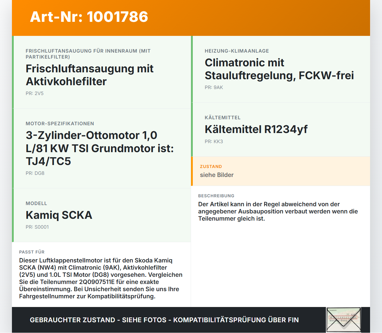 Skoda Kamiq NW4 19-23 Luftklappenstellmotor Stellmotor Pos.1 Skoda Kamiq NW4 19-23 27.02.2024 2Q0907511E T48315B... Vorschau 3