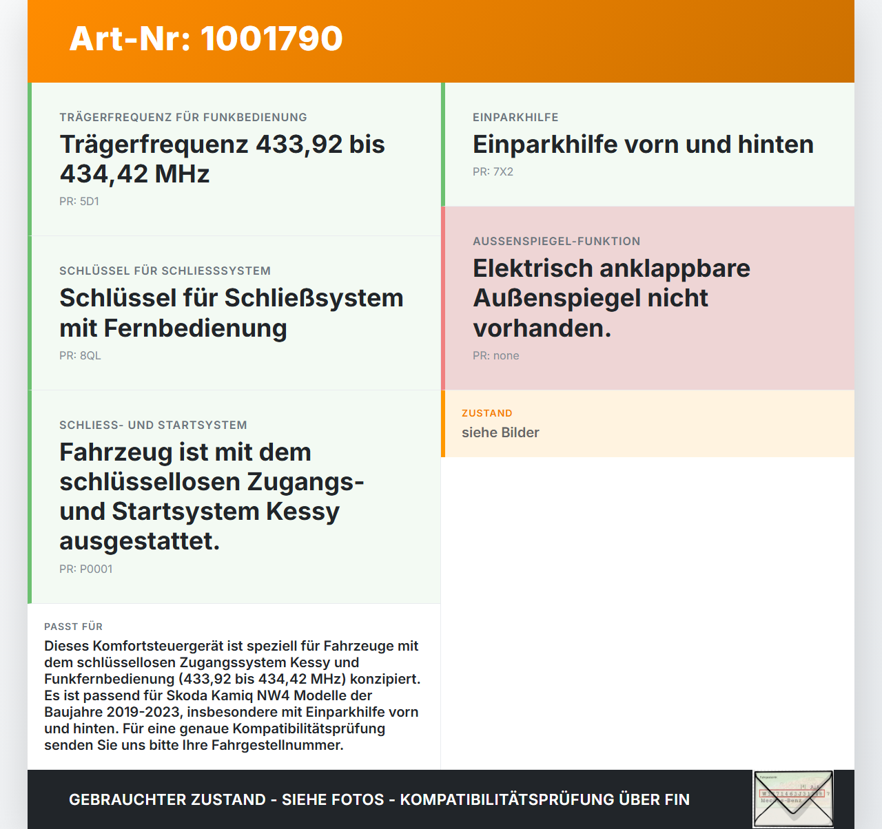 Skoda Kamiq NW4 19-23 Steuergerät Komfort SG Kessy MQB-B SG Skoda Kamiq NW4 19-23 27.02.2024 3Q0959435P... Vorschau 3