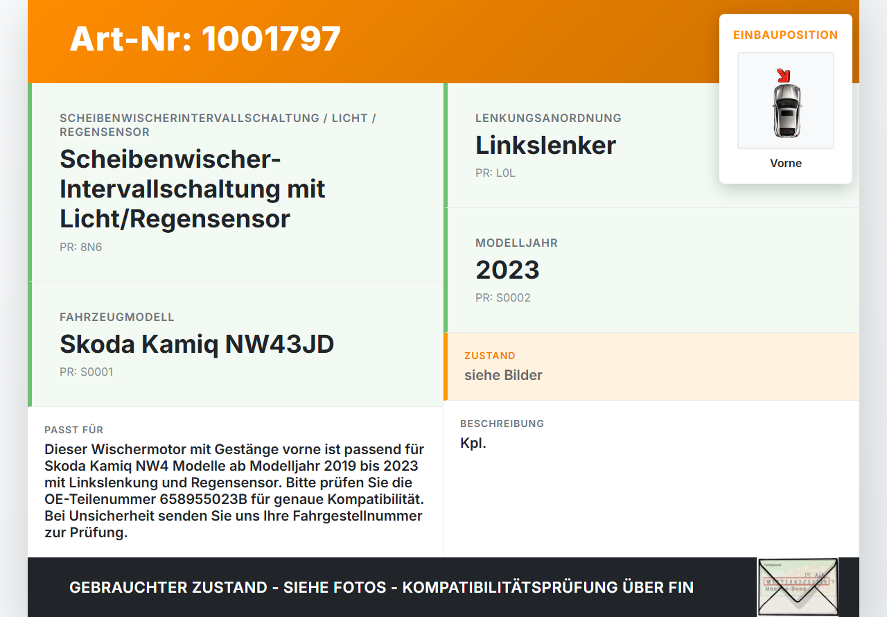 Skoda Kamiq NW4 19-23 Wischermotor mit Wischergestänge Vorne Skoda Kamiq NW4 19-23 27.02.2024 339702203B 658955023B... Vorschau 3