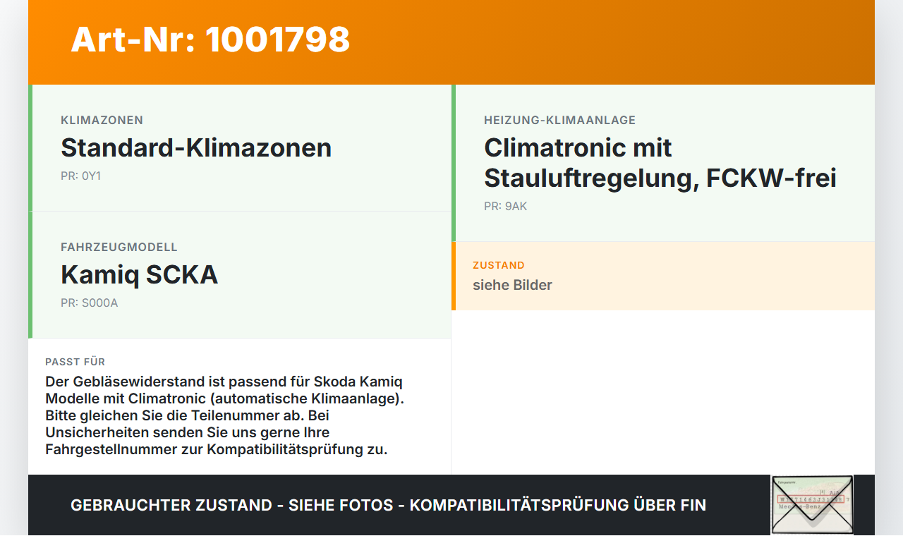 Skoda Kamiq NW4 19-23 Widerstand Gebläse Lüfter Skoda Kamiq NW4 19-23 27.02.2024 5WA907521 gebraucht Vorschau 3
