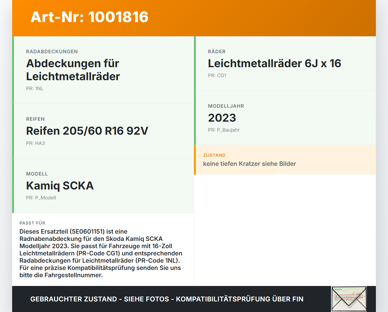 Skoda Kamiq NW4 19-23 Rad Nabenabdeckung Nabendeckel Radkappe Pos.1 Skoda Kamiq NW4 19-23 27.02.2024 5JA601151... Vorschau 3