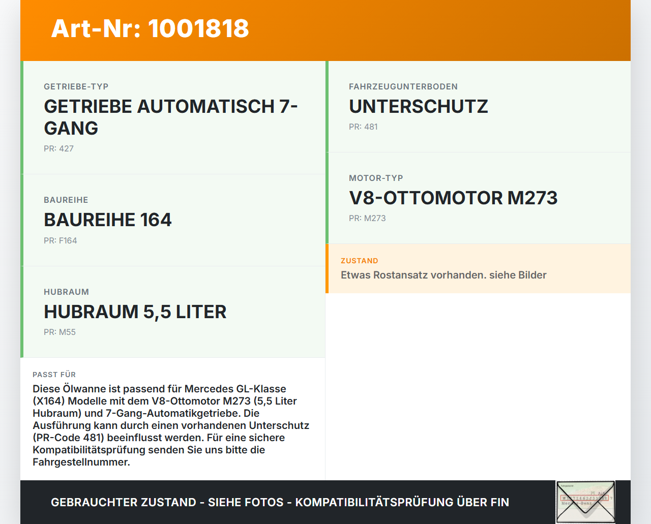 Mercedes GL 500 X164 06-11 5,5 285KW 273963 Ölwanne Motorwanne Mercedes GL 500 X164 06-11 01.09.2006 A2720100528... Vorschau 3
