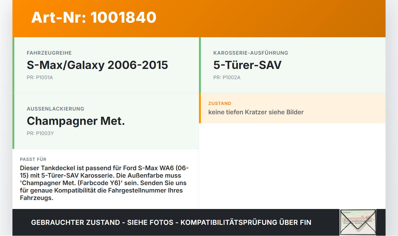 Ford S-Max WA6 06-10 Tankdeckel Tankklappe Y6 Ford S-Max WA6 06-10 31.01.2007 6M21-R405A02-AA gebraucht Vorschau 3