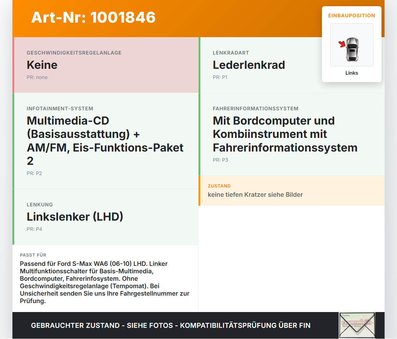 Ford S-Max WA6 06-10 Lenkradschalter Multifunktionstasten Lenkrad Schalter Links Ford S-Max WA6 06-10 31.01.2007... Vorschau 3