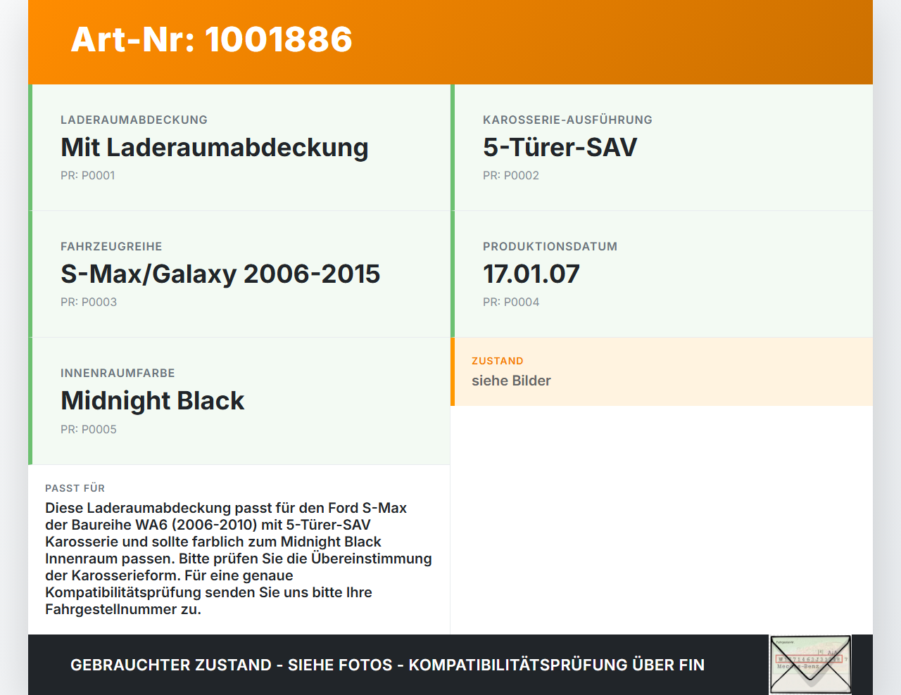 Ford S-Max WA6 06-10 Laderaumabdeckung Laderaumrollo Ford S-Max WA6 06-10 31.01.2007 gebraucht Vorschau 3