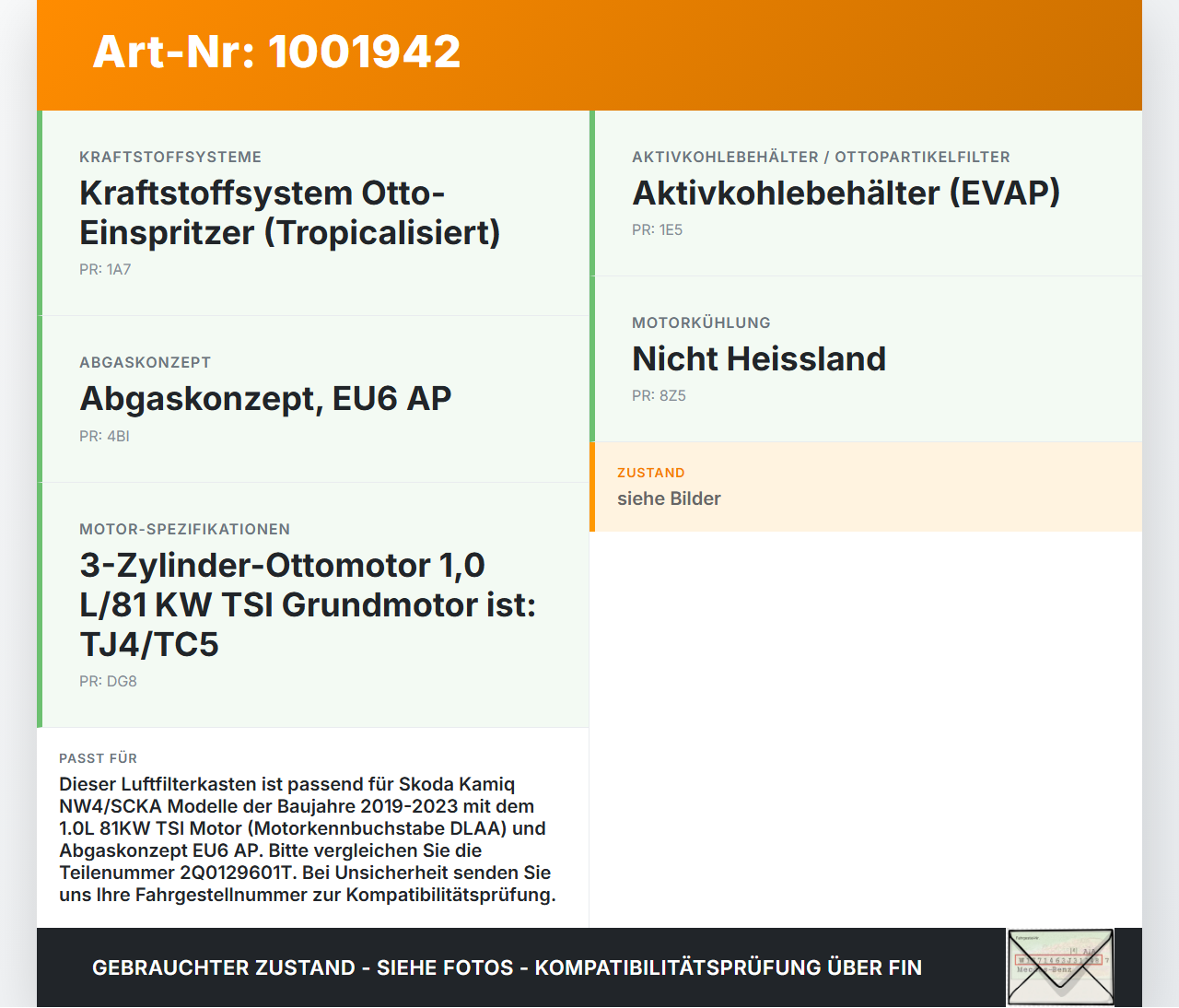 Skoda Kamiq NW4 19-23 1,0 81KW Luftfilterkasten Luftfiltergehäuse Skoda Kamiq NW4 19-23 27.02.2024 5Q0129607BD... Vorschau 3
