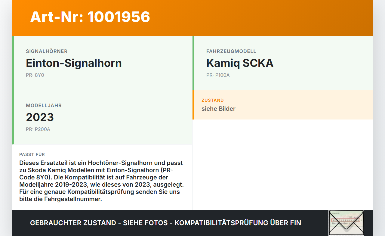 Skoda Kamiq NW4 19-23 Hupe Signalhorn Hochtöner Skoda Kamiq NW4 19-23 27.02.2024 2Q0951223A 654951206 gebraucht Vorschau 3