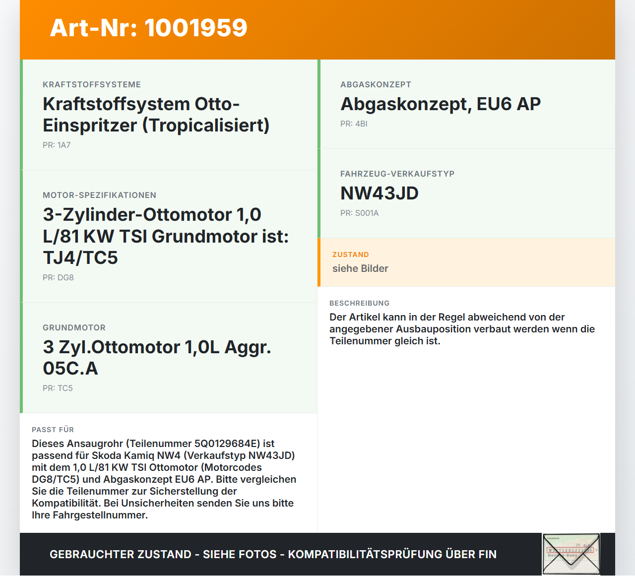 Skoda Kamiq NW4 19-23 1,0 81KW Ansaugrohr Ladeluftschlauch Luftschlauch Pos.1 Skoda Kamiq NW4 19-23 27.02.2024... Vorschau 3
