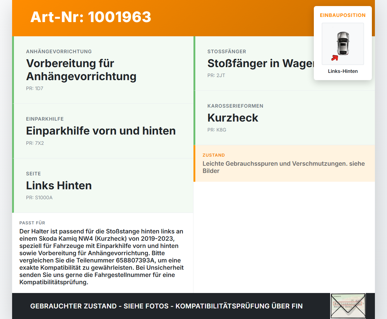 Skoda Kamiq NW4 19-23 Halter Träger Aufnahme Führung für Stoßstange Links Hinten Skoda Kamiq NW4 19-23 27.02.2024... Vorschau 3