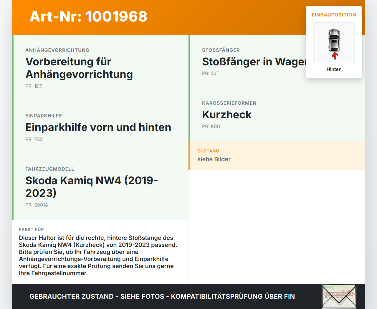 Skoda Kamiq NW4 19-23 Halter Träger Aufnahme Führung für Stoßstange Recht Hinten Skoda Kamiq NW4 19-23 27.02.2024... Vorschau 3