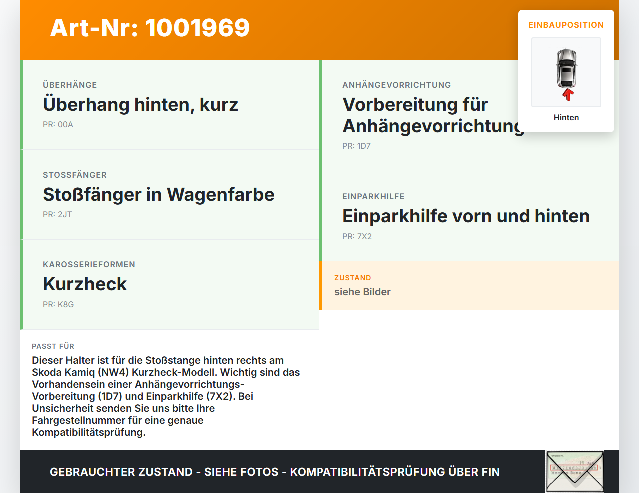 Skoda Kamiq NW4 19-23 Halter Träger Aufnahme Führung für Stoßstange Recht Hinten Skoda Kamiq NW4 19-23 27.02.2024... Vorschau 3