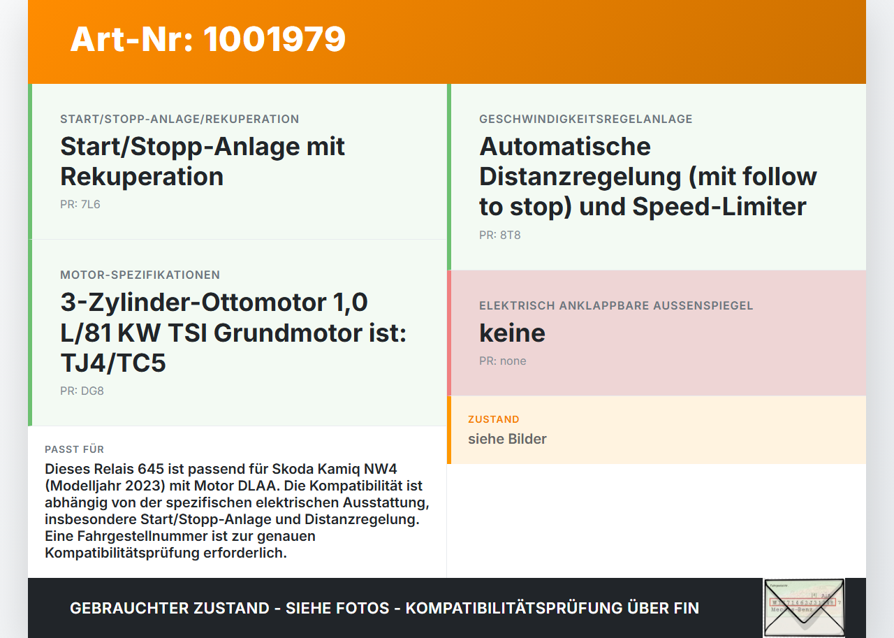 Skoda Kamiq NW4 19-23 Relais 645 Skoda Kamiq NW4 19-23 27.02.2024 4H0951253A gebraucht Vorschau 3