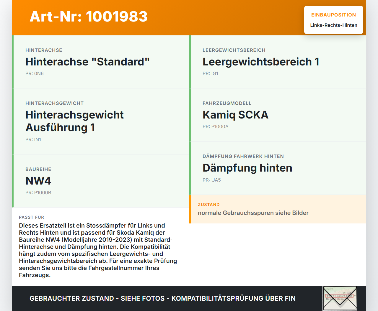 Skoda Kamiq NW4 19-23 Stossdämpfer Links und Rechts Hinten Skoda Kamiq NW4 19-23 27.02.2024 2Q0513049CK 2Q0512013DF... Vorschau 3