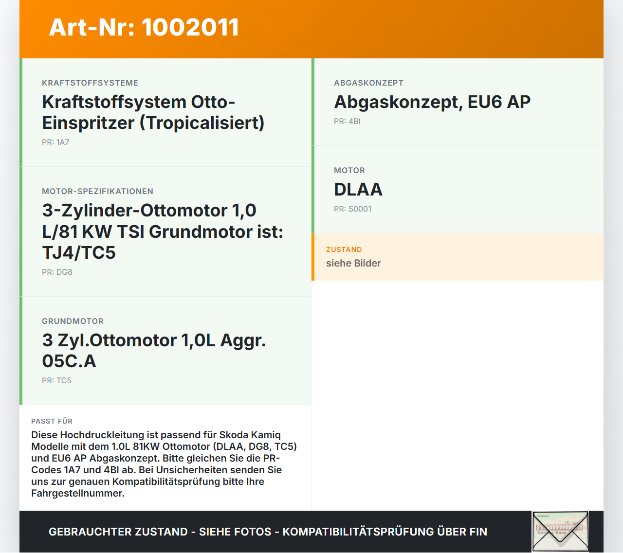 Skoda Kamiq NW4 19-23 1,0 81KW Hochdruck Leitung Kraftstoffleitung Skoda Kamiq NW4 19-23 27.02.2024 05C130241B gebraucht Vorschau 3