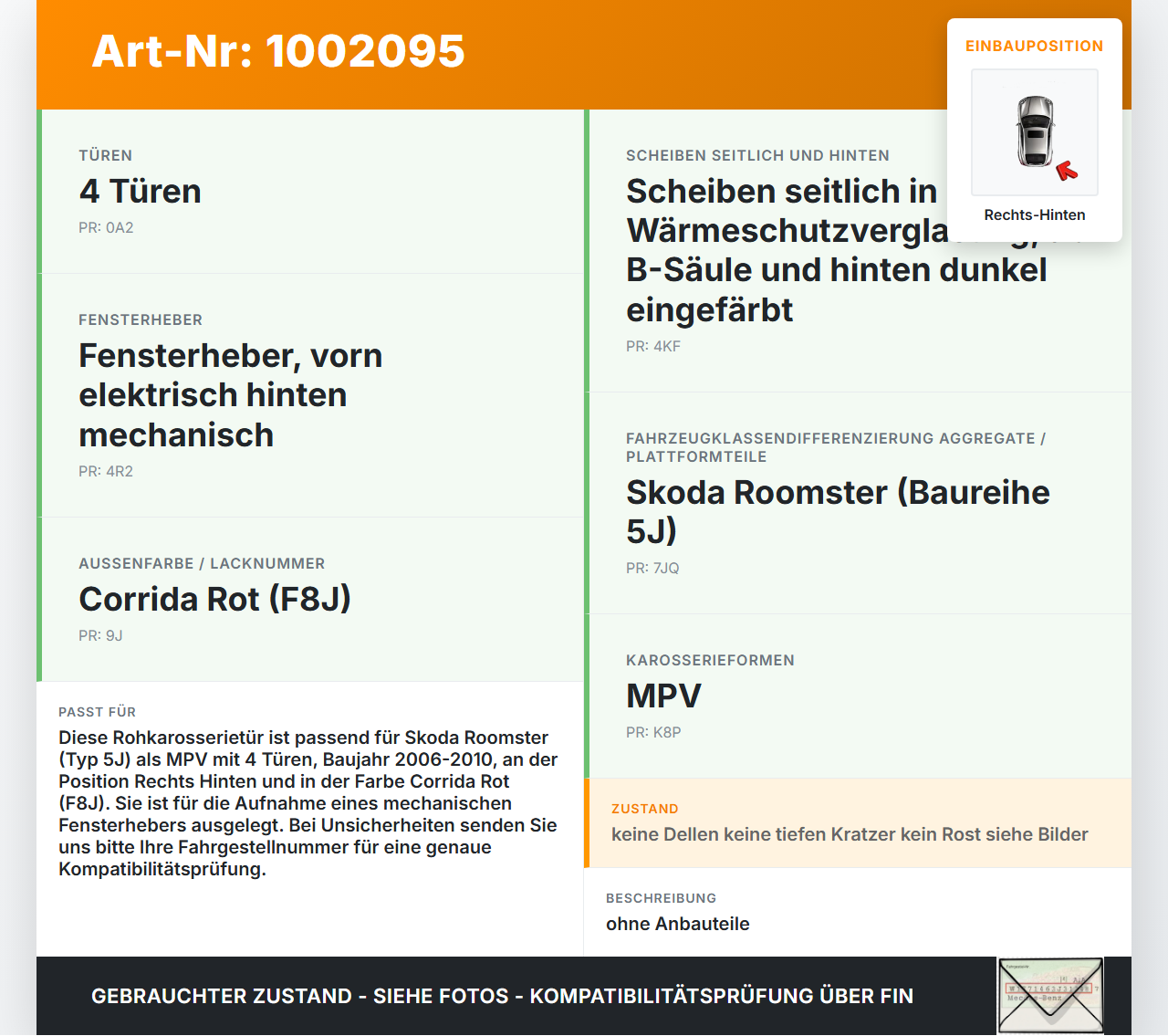Skoda 5J 06-10 Kombi Tür Rechts Hinten LF8J Skoda 5J 06-10 11.01.2008 5J7833056 gebraucht Vorschau 3