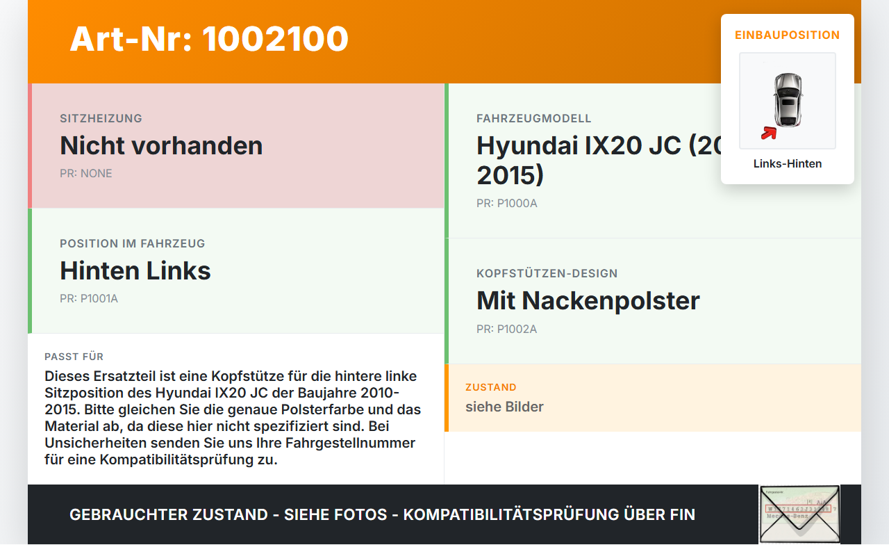 Hyundai IX20 JC 10-15 Kopfstütze Links Hinten Hyundai IX20 JC 10-15 07.02.2013 897001K010YAD gebraucht Vorschau 3