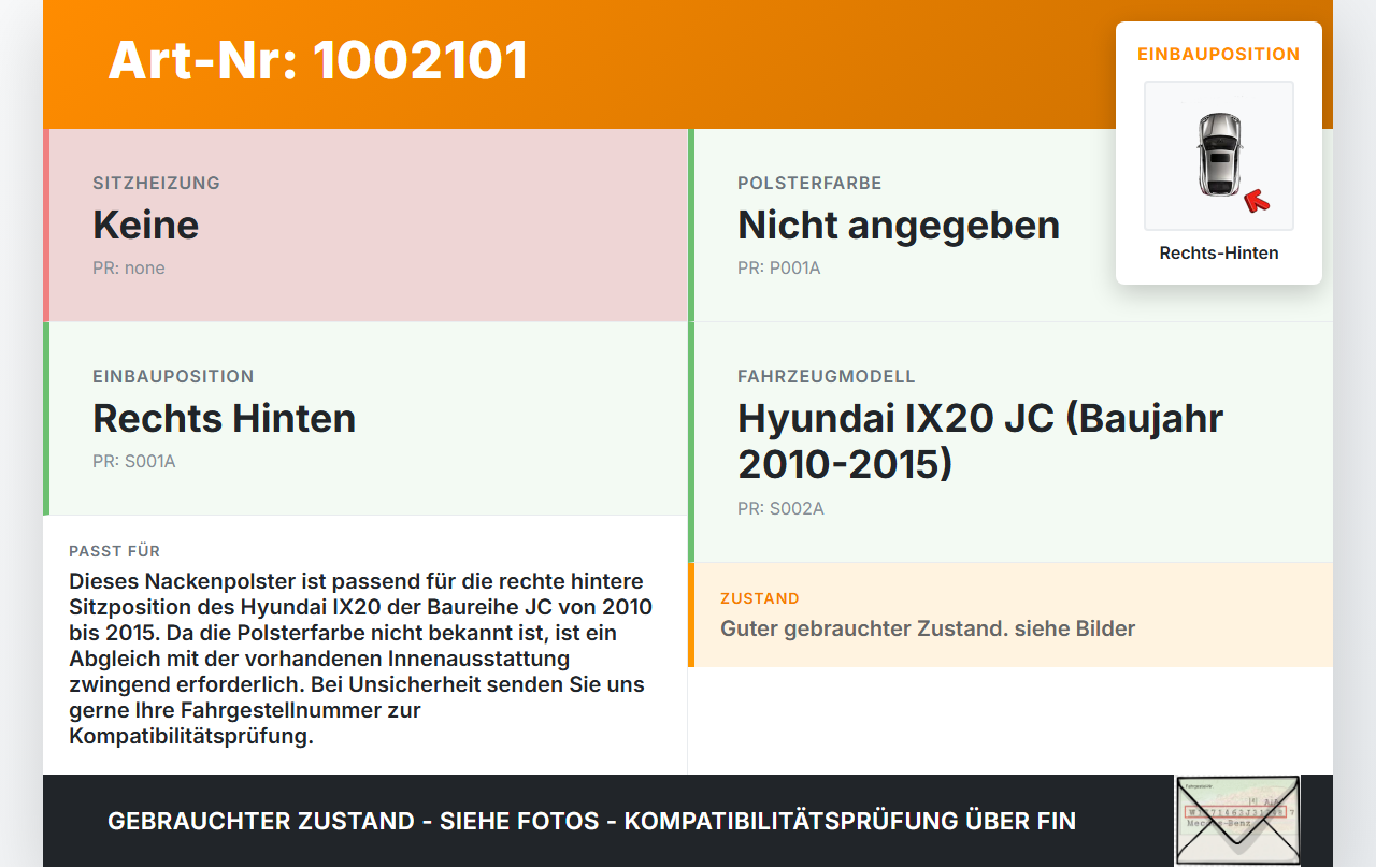 Hyundai IX20 JC 10-15 Kopfstütze Rechts Hinten Hyundai IX20 JC 10-15 07.02.2013 897001K010YAD gebraucht Vorschau 3