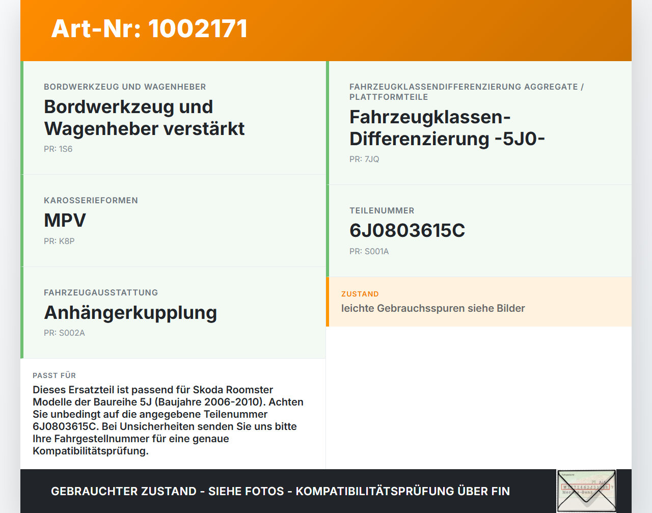 Skoda 5J 06-10 Abschleppöse Abschlepphaken Skoda 5J 06-10 11.01.2008 6K0803615C 6J0803615C gebraucht Vorschau 3