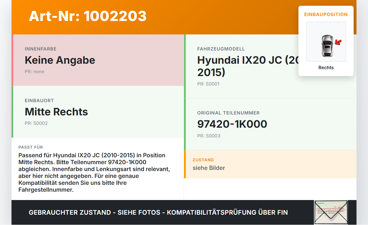 Hyundai IX20 JC 10-15 Luftdusche Luftdüse Mitte Rechts Hyundai IX20 JC 10-15 07.02.2013 97420-1K000 gebraucht Vorschau 3