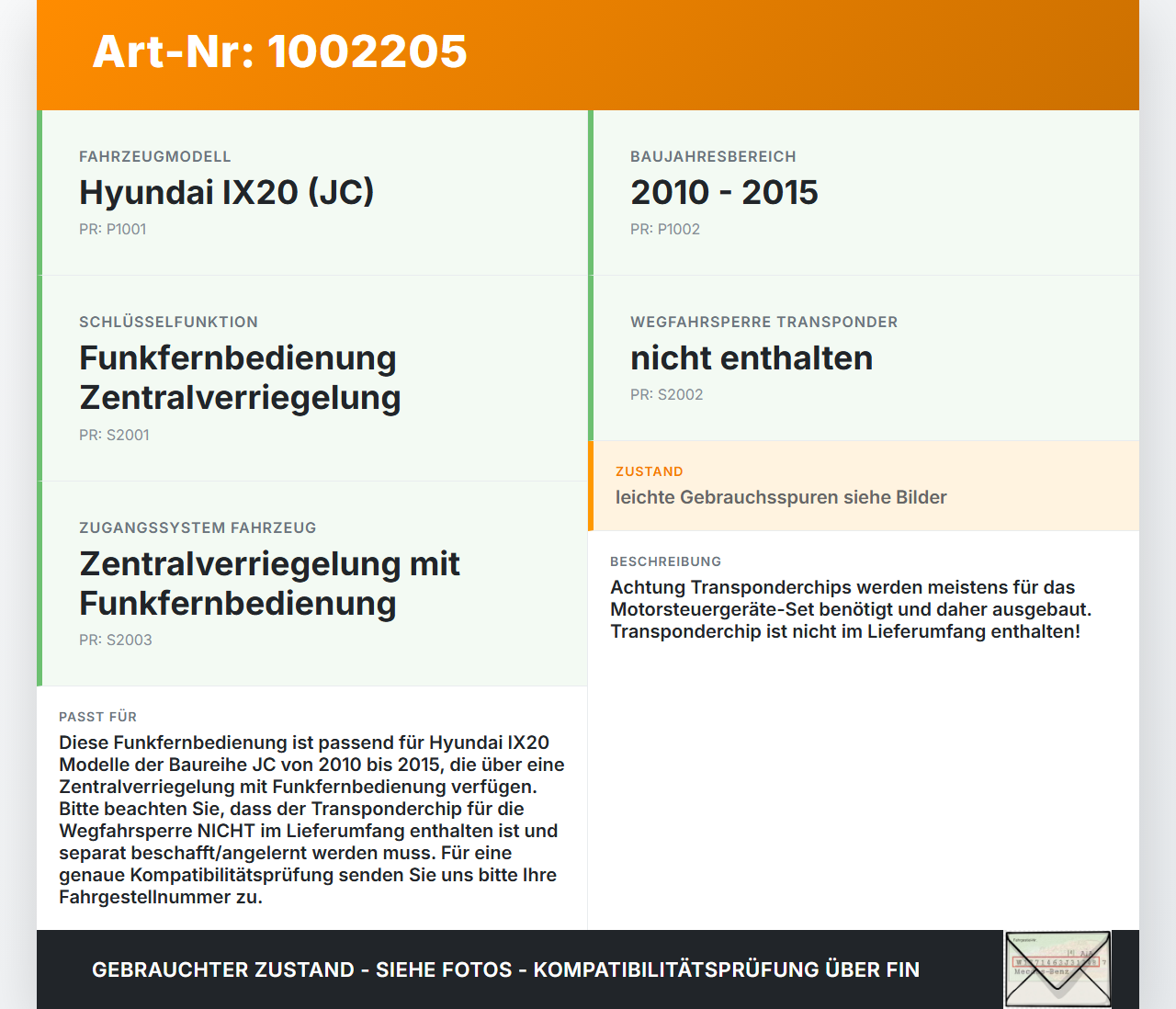 Hyundai IX20 JC 10-15 Fernbedienung Funk Funkschlüssel Hyundai IX20 JC 10-15 07.02.2013 gebraucht Vorschau 3