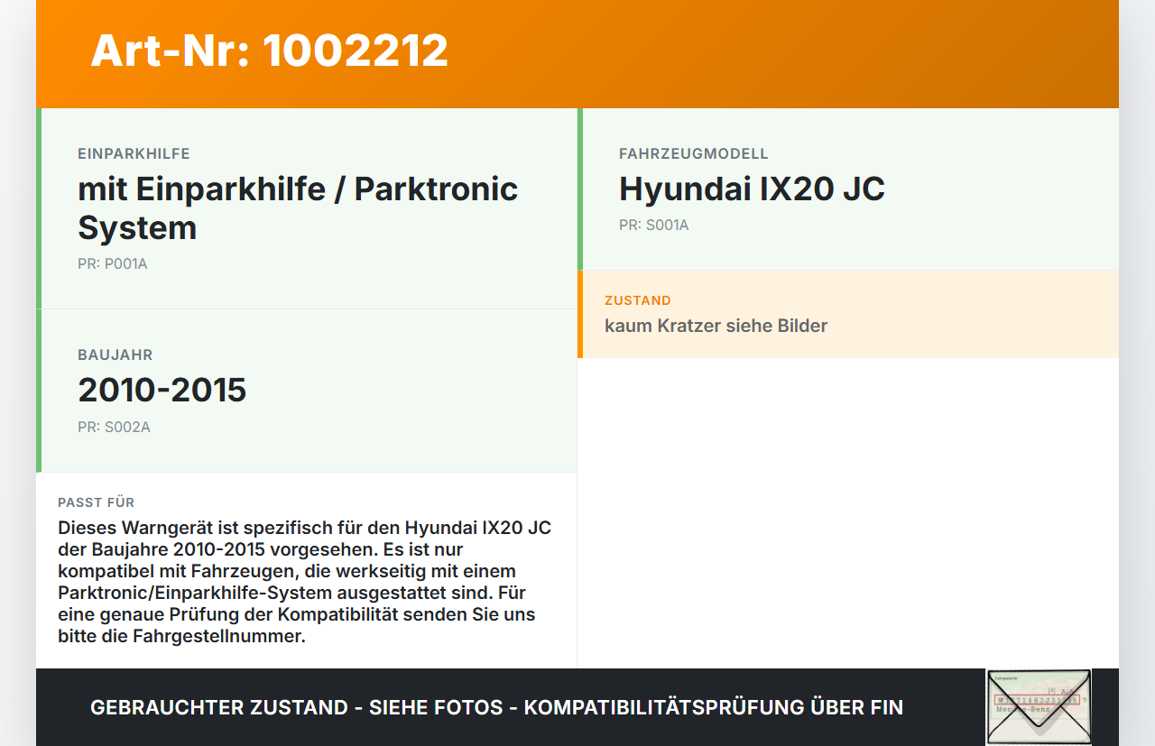 Hyundai IX20 JC 10-15 Warngerät Parktronic Einparkhilfe Hyundai IX20 JC 10-15 07.02.2013 gebraucht Vorschau 3