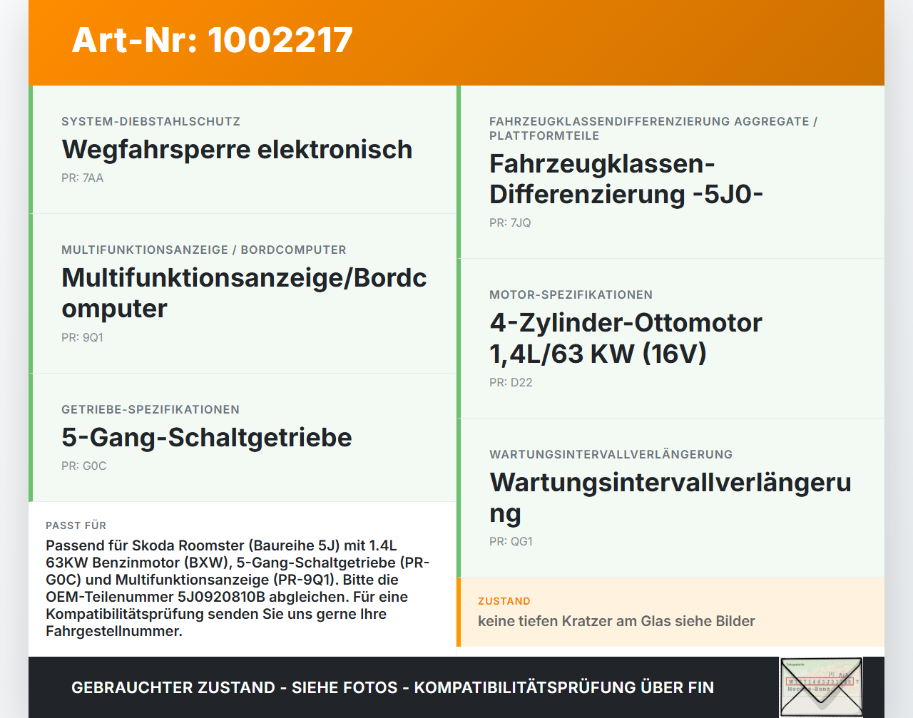 Skoda 5J 06-10 1,4 63KW Kombiinstrument Tacho Skoda 5J 06-10 11.01.2008 5J0920811B A2C53111438 5J0920810B gebraucht Vorschau 3