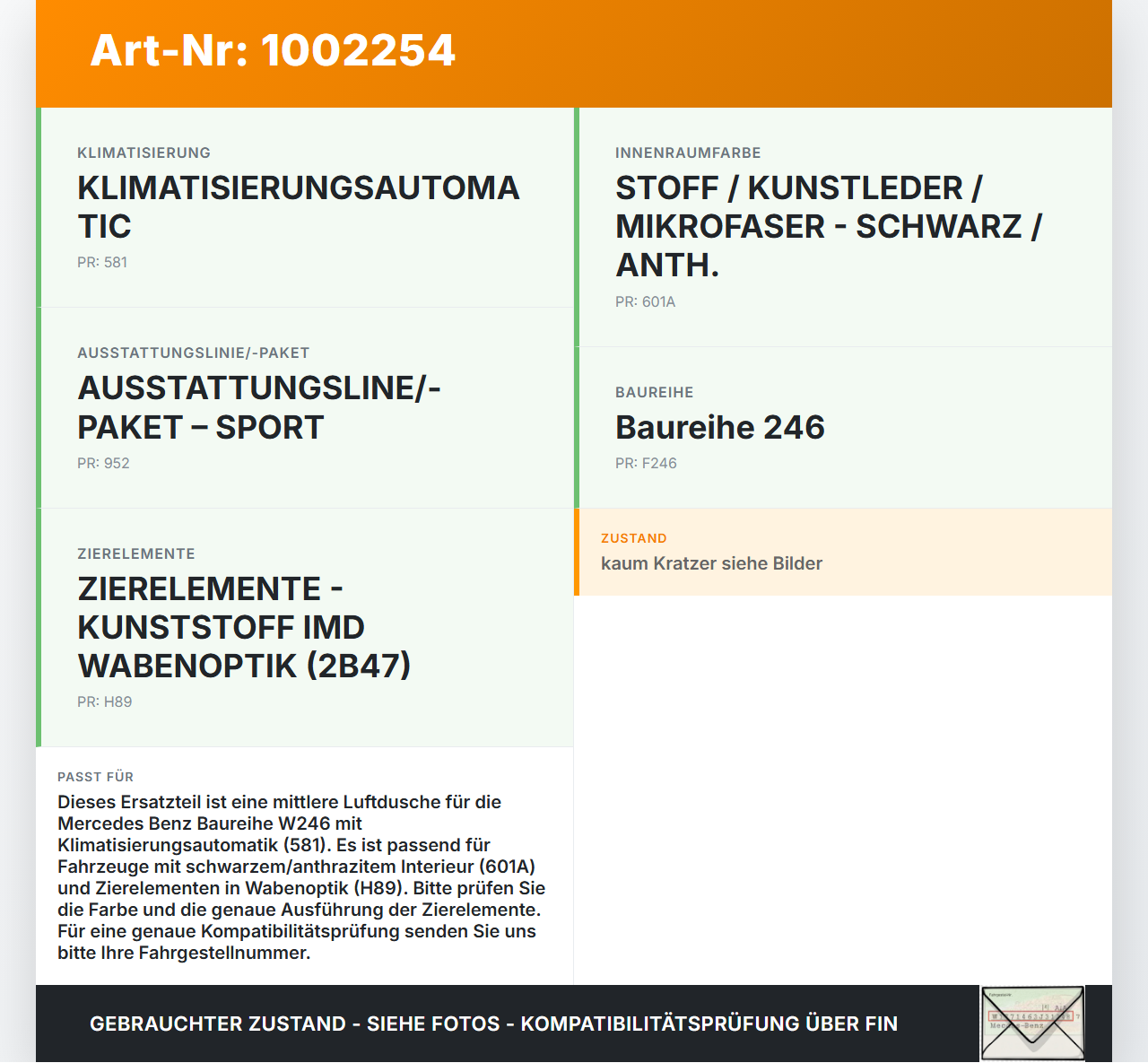 Mercedes W246 B220 11-14 Luftdusche Luftdüse Mitte Mercedes W246 B220 11-14 30.04.2013 A2468304100 A2468300154 gebraucht Vorschau 3