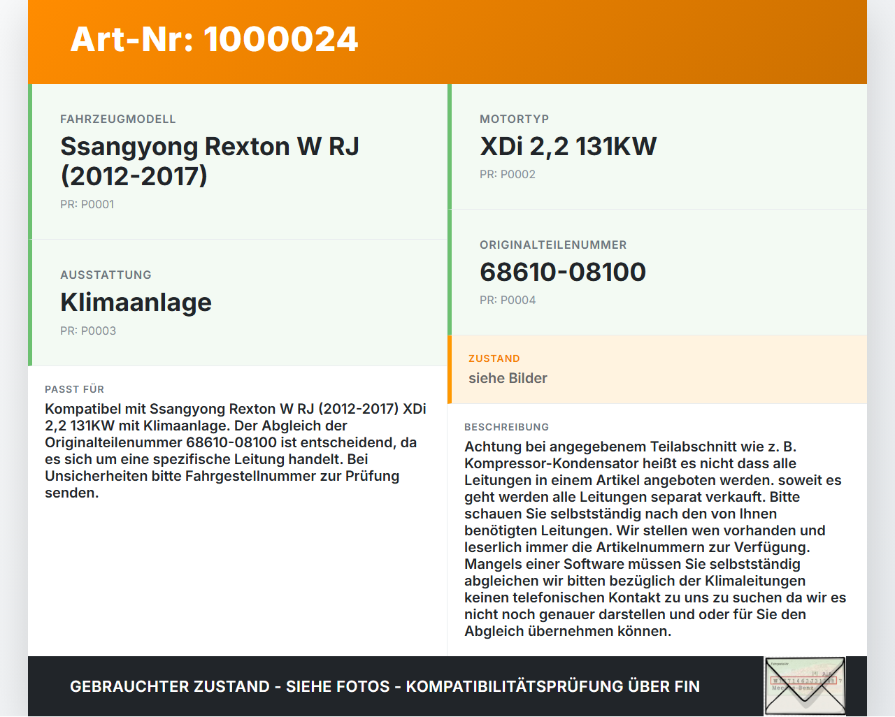 Ssangyong Rexton W RJ 12-17 XDi 2,2 131KW Klimaschlauch Klimaleitung Ssangyong Rexton W RJ 12-17 07.09.2016... Vorschau 3