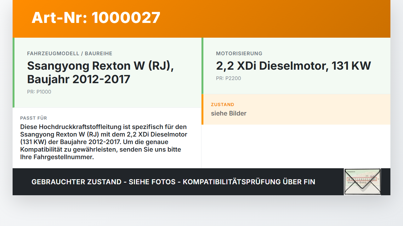 Ssangyong Rexton W RJ 12-17 XDi 2,2 131KW Hochdruckleitung Kraftstoffleitung Einspritzleitung Ssangyong Rexton W RJ... Vorschau 3