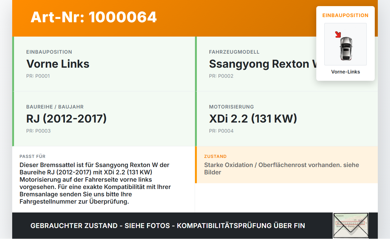 Ssangyong Rexton W RJ 12-17 XDi 2,2 131KW Bremssattel Bremszange Vorne Links Ssangyong Rexton W RJ 12-17 07.09.2016... Vorschau 3