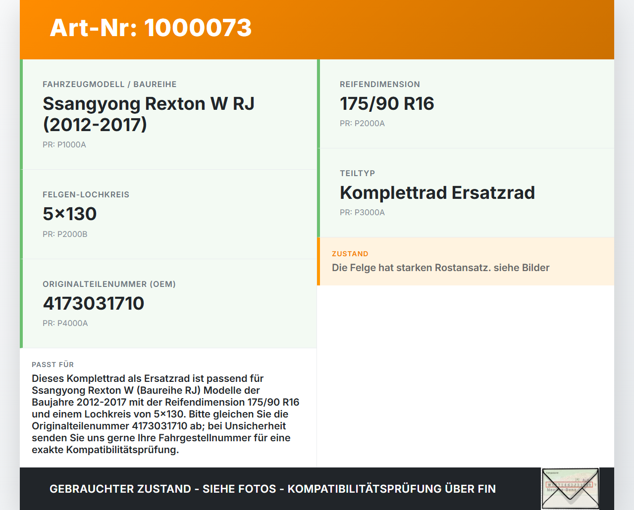Ssangyong Rexton W RJ 12-17 1 x Komplettrad Ersatzrad Stahlfelge Ganzjahresreifen 175/90R16 5X130 Ssangyong Rexton... Vorschau 3
