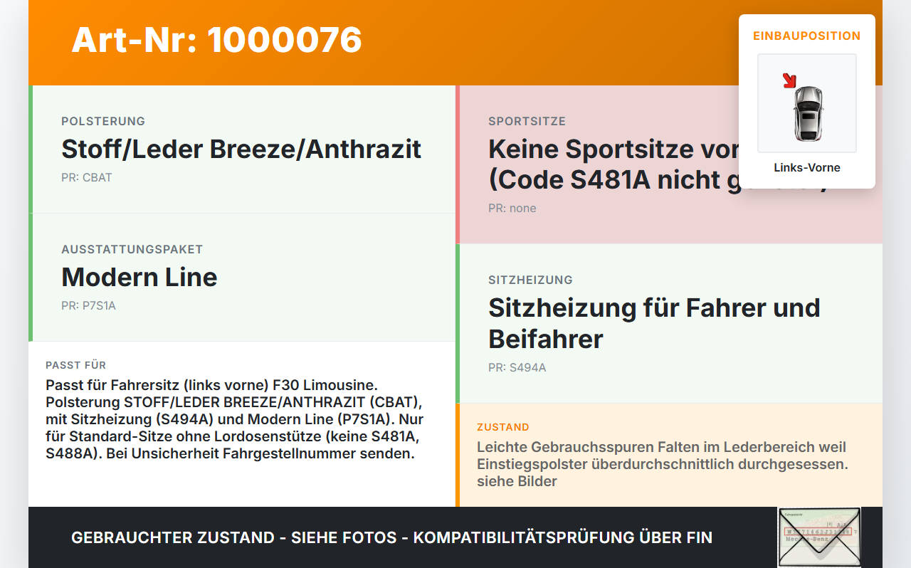 BMW F30 3er 316i 12-15 Lim Sitzbezug Rückenpolster Links Vorne für Fahrer Sitz BMW F30 3er 316i 12-15 09.10.2013... Vorschau 3