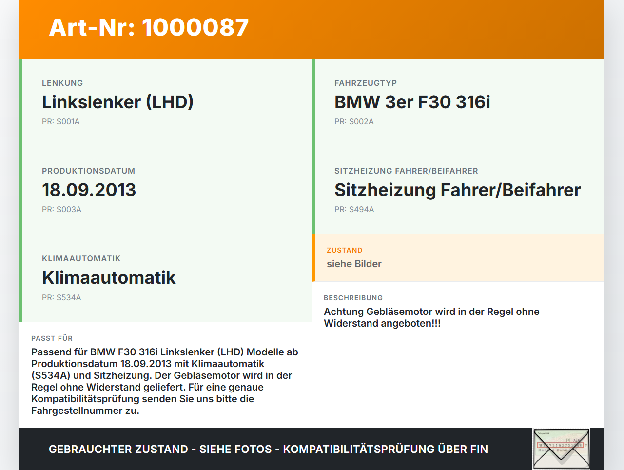 BMW F30 3er 316i 12-15 Gebläsemotor Lüftermotor Heizungsgebläse BMW F30 3er 316i 12-15 09.10.2013 T1020424V... Vorschau 3