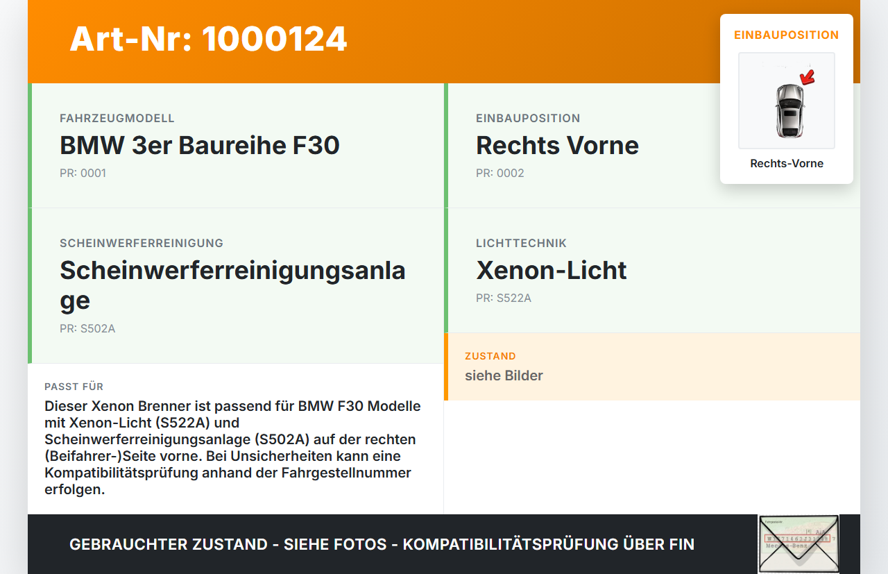 BMW F30 3er 316i 12-15 Xenon Brenner Leuchtmittel Rechts Vorne BMW F30 3er 316i 12-15 09.10.2013 7217509... Vorschau 3