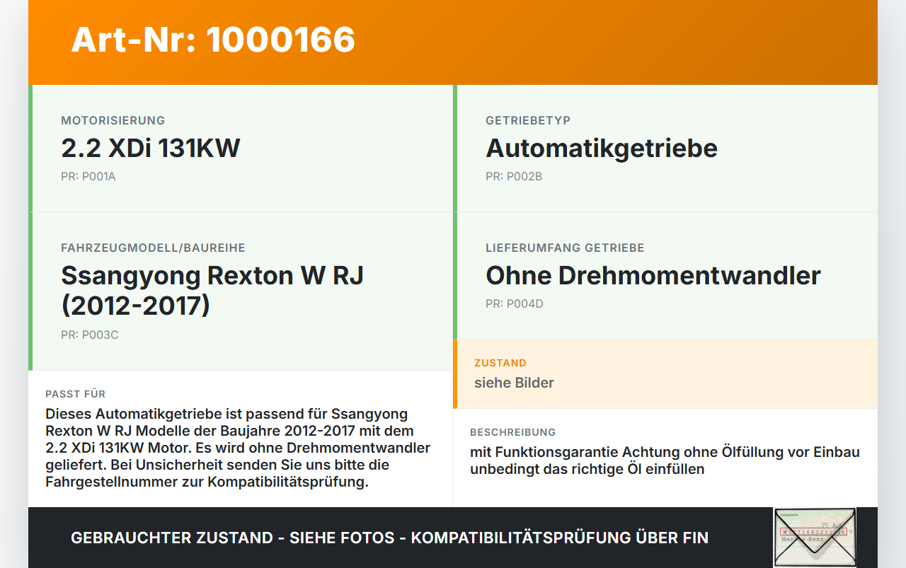 Ssangyong Rexton W RJ 12-17 XDi 2,2 131KW Automatikgetriebe Getriebe ohne Wandler Ssangyong Rexton W RJ 12-17... Vorschau 3