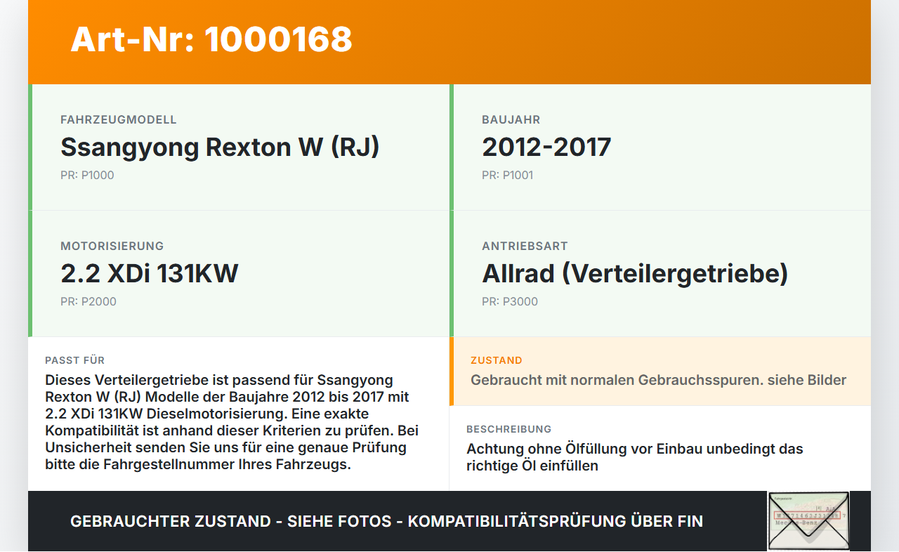 Ssangyong Rexton W RJ 12-17 XDi 2,2 131KW Verteilergetriebe Getriebe Ssangyong Rexton W RJ 12-17 07.09.2016 gebraucht Vorschau 3
